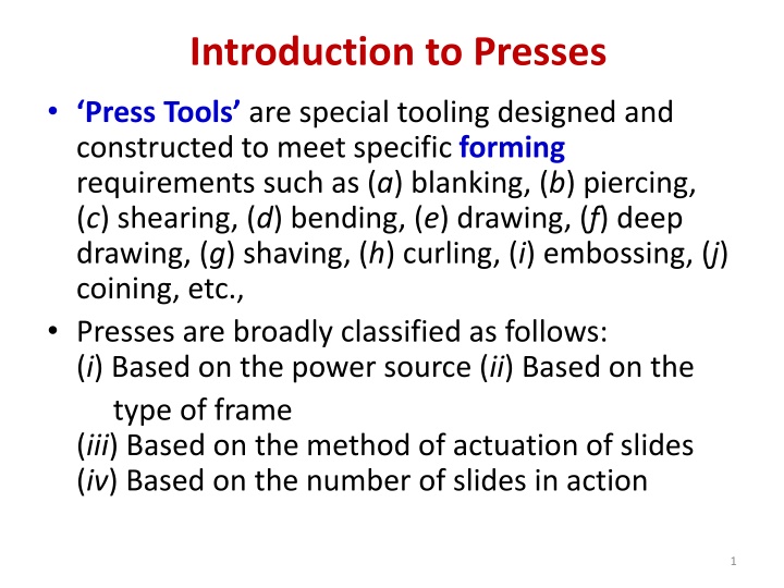 introduction to presses