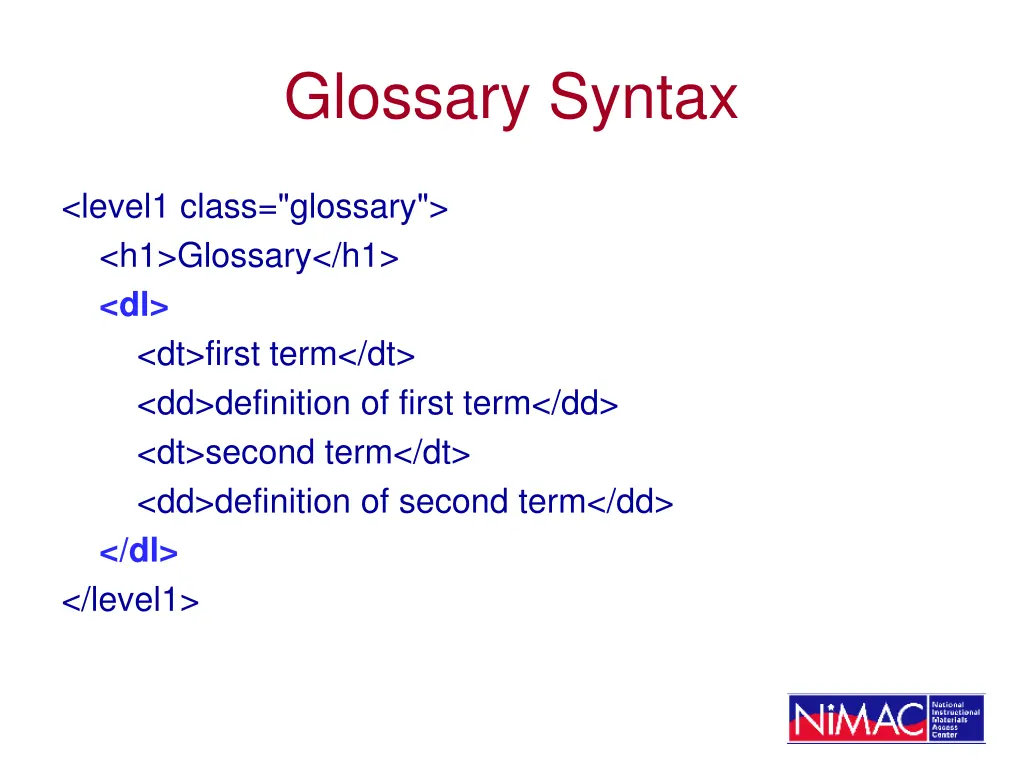 glossary syntax