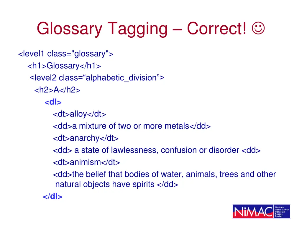 glossary tagging correct