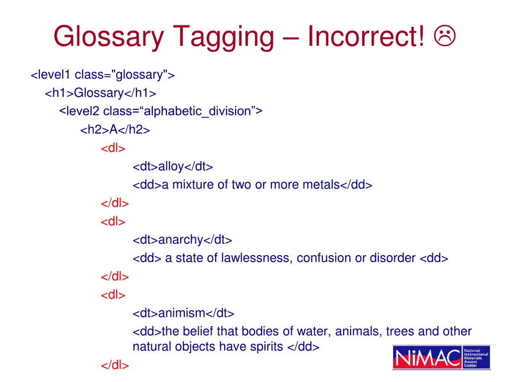 glossary tagging incorrect