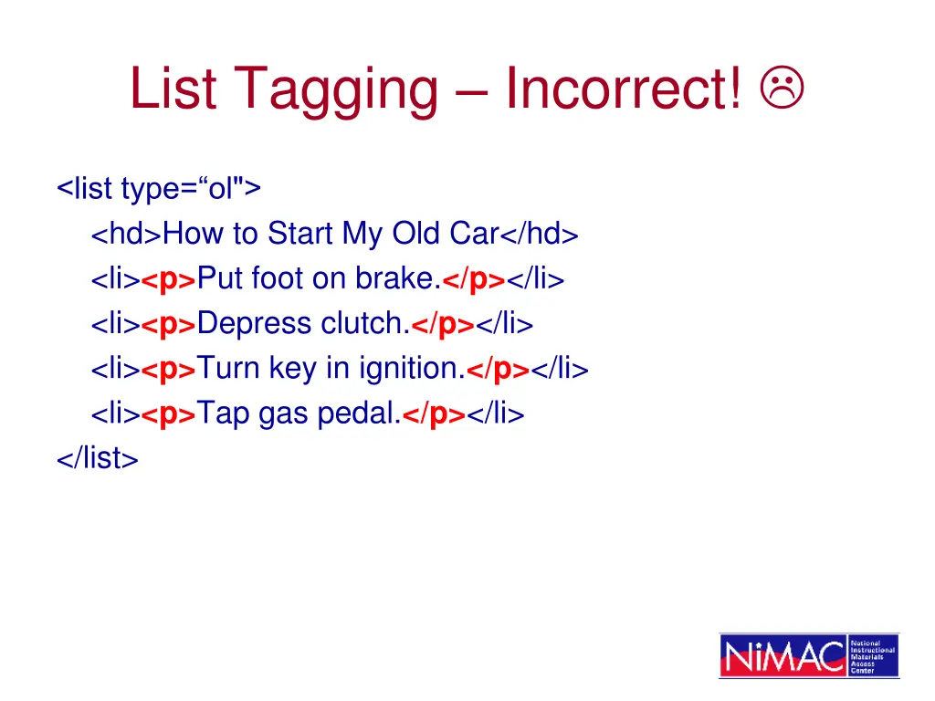 list tagging incorrect