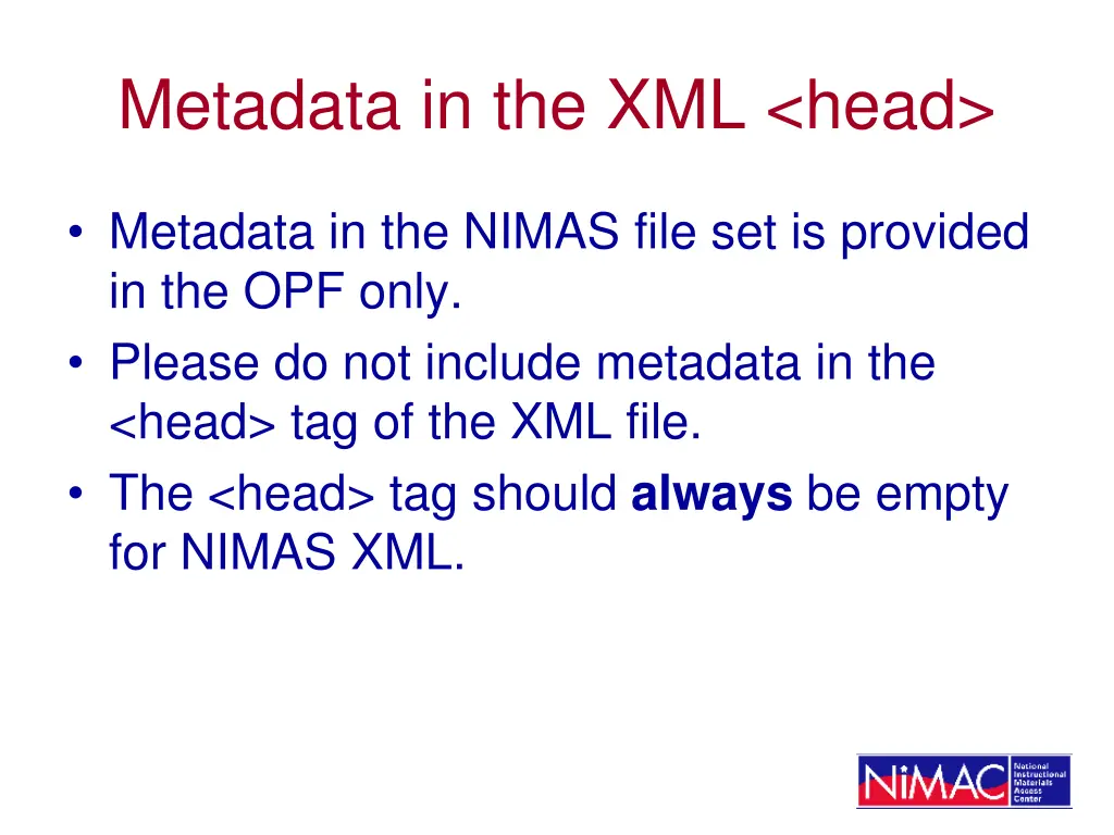 metadata in the xml head