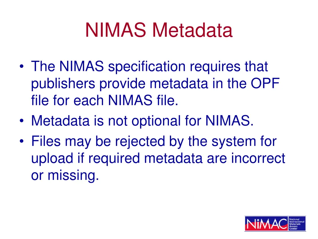 nimas metadata