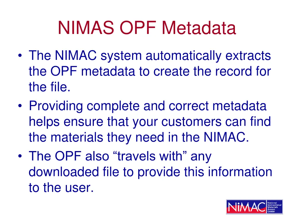 nimas opf metadata