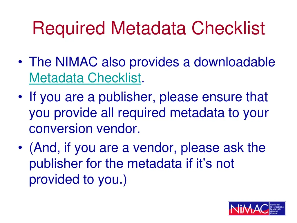 required metadata checklist