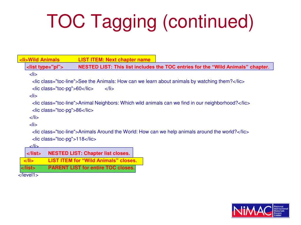 toc tagging continued