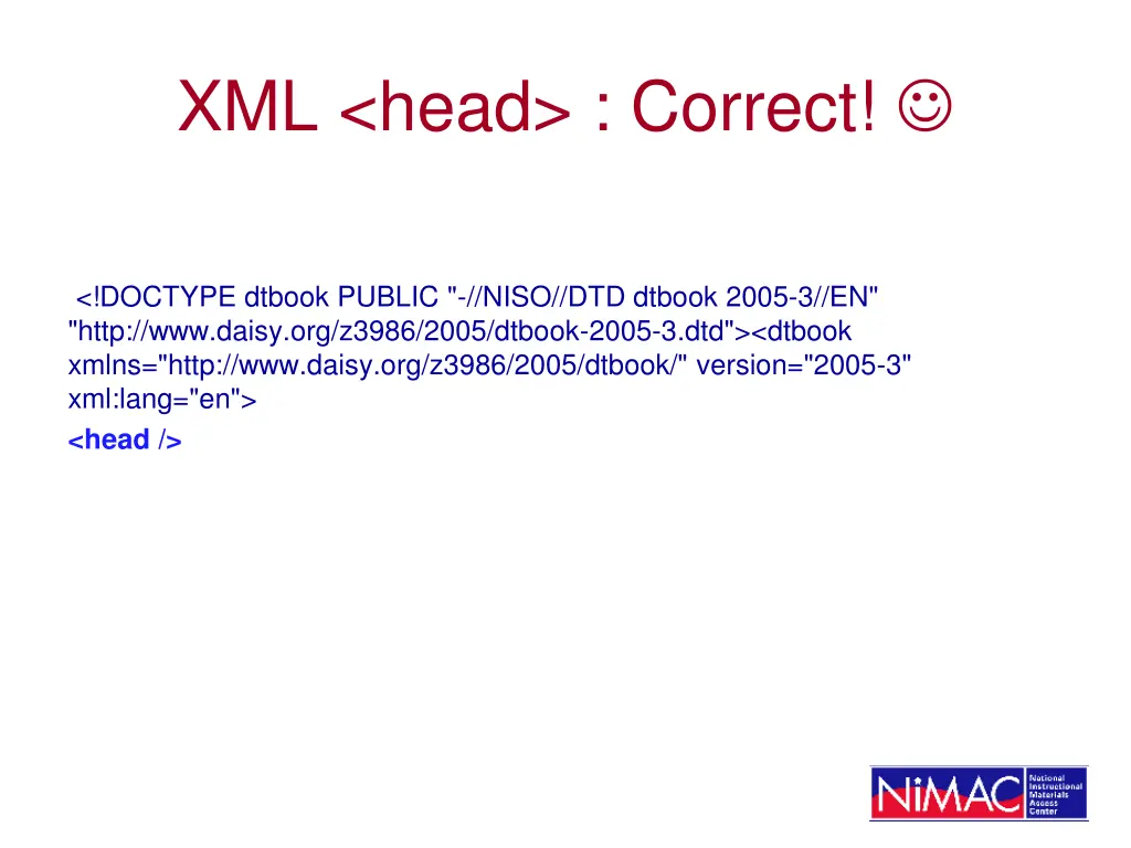 xml head correct