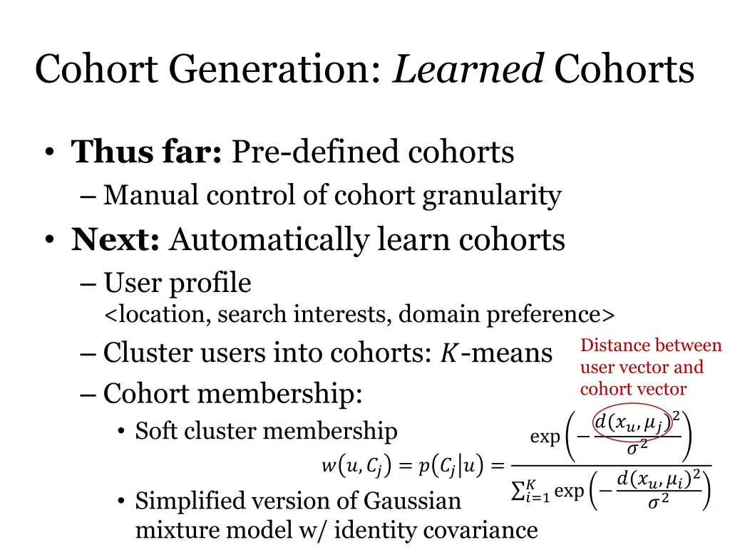 cohort generation learned cohorts