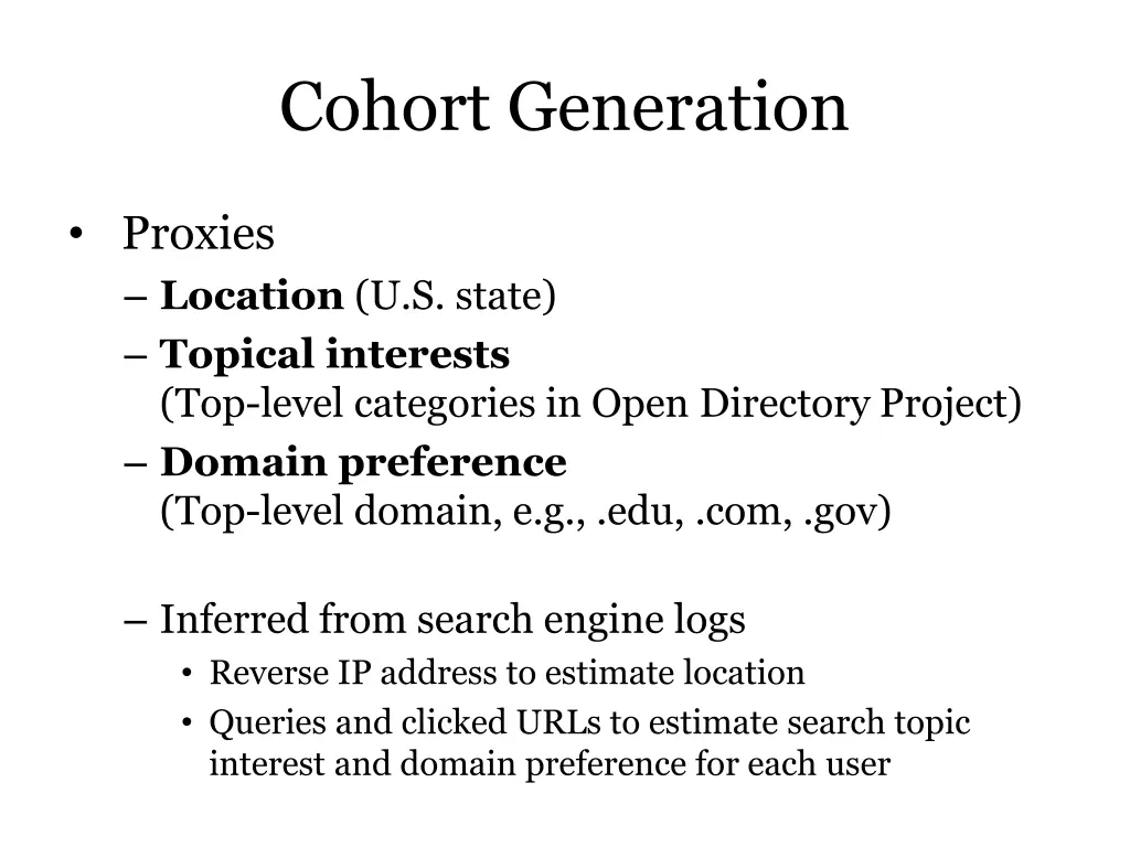 cohort generation