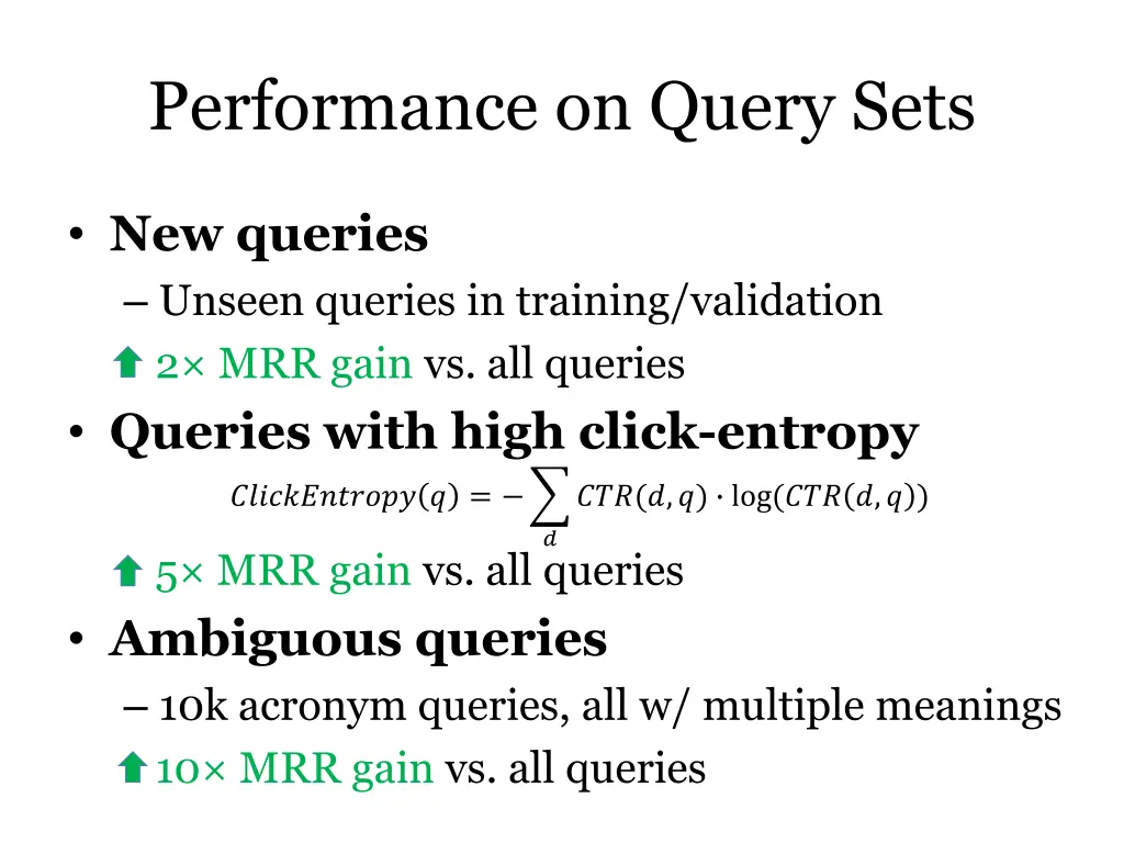 performance on query sets