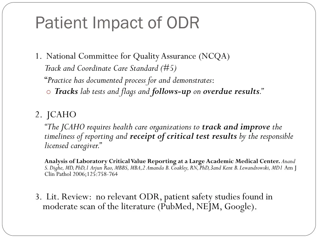 patient impact of odr