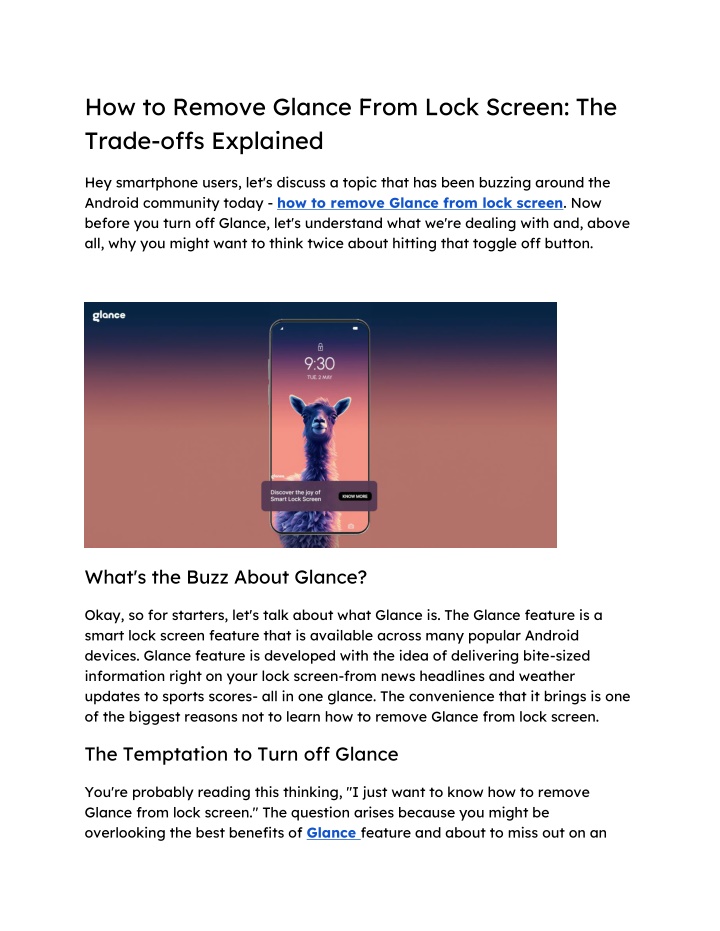 how to remove glance from lock screen the trade