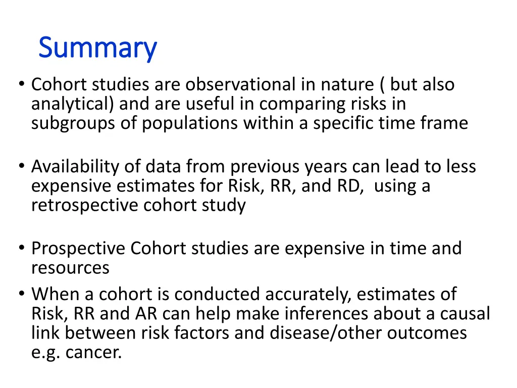 summary summary cohort studies are observational