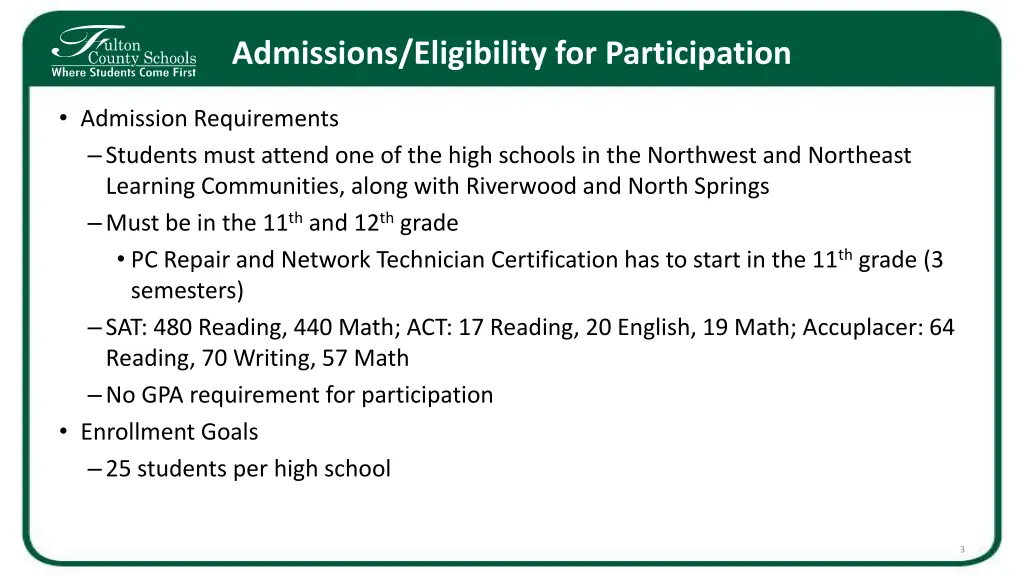 admissions eligibility for participation