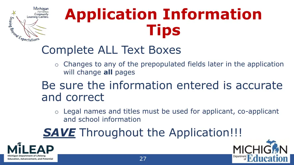 application information tips complete all text