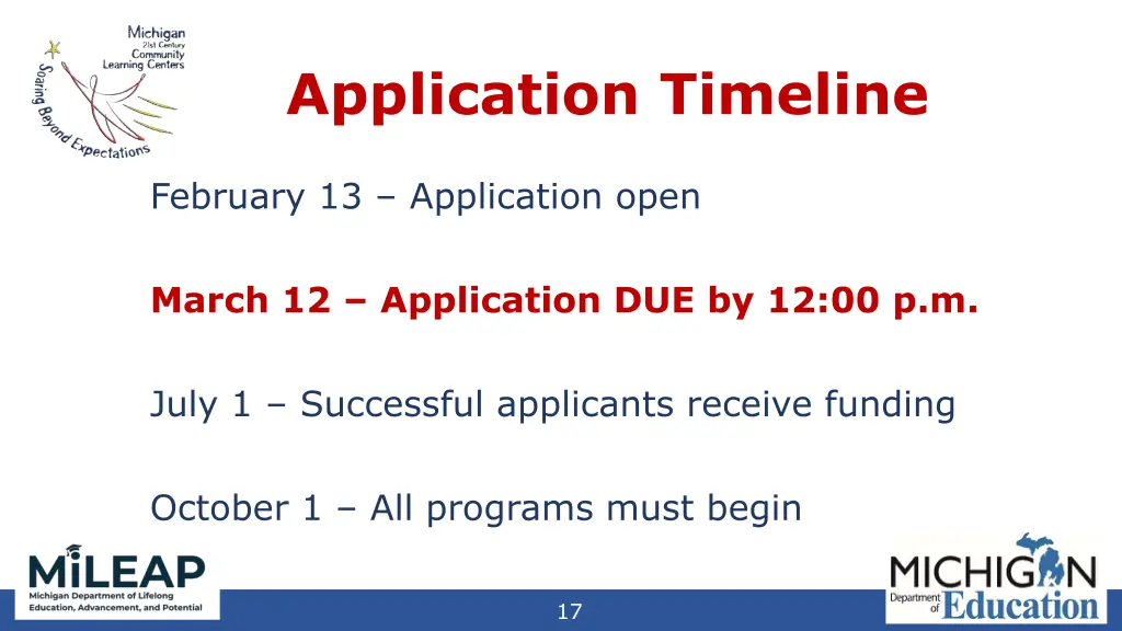 application timeline