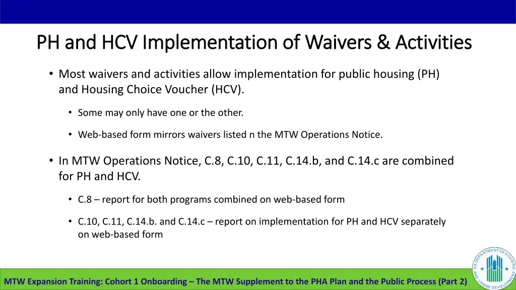 ph and hcv implementation of waivers activities