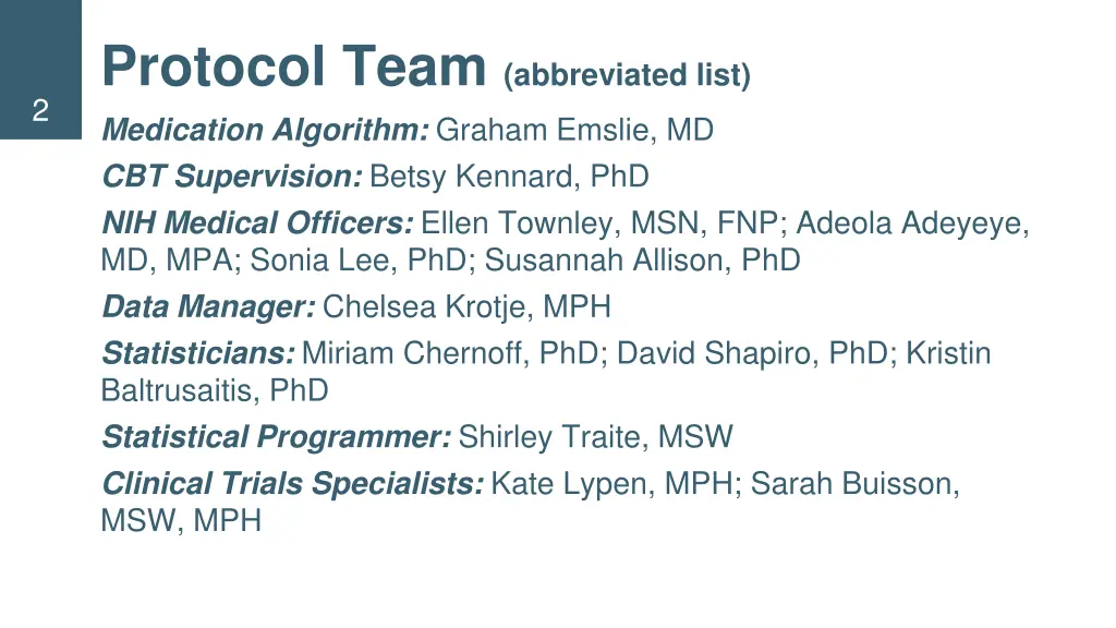 protocol team abbreviated list medication