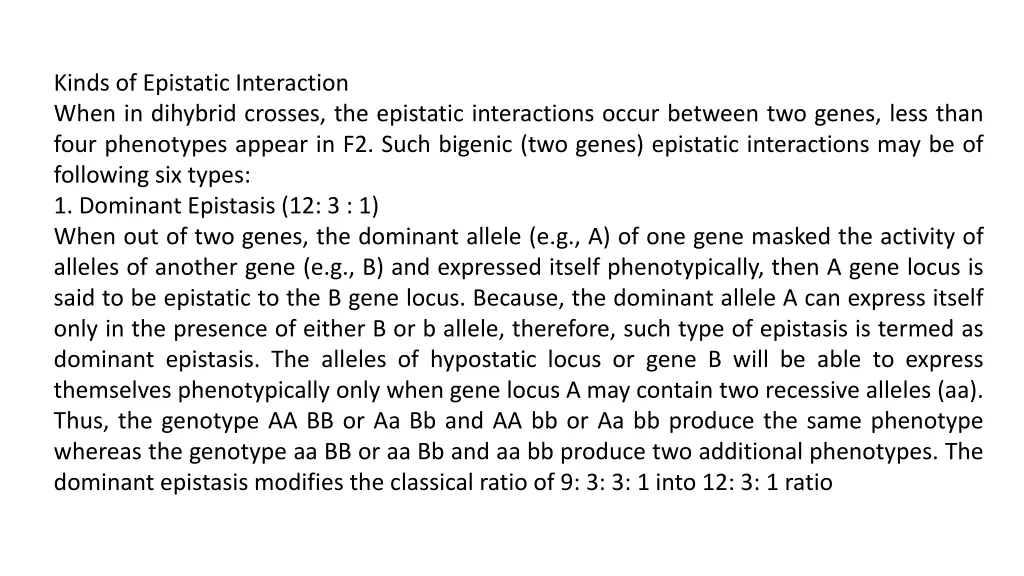 kinds of epistatic interaction when in dihybrid