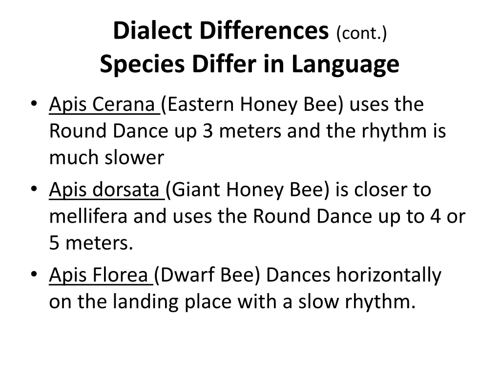 dialect differences cont species differ