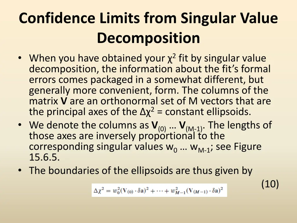 confidence limits from singular value