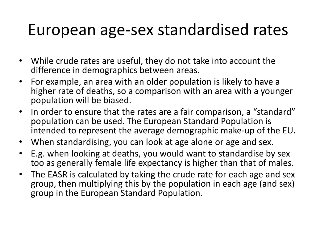 european age sex standardised rates