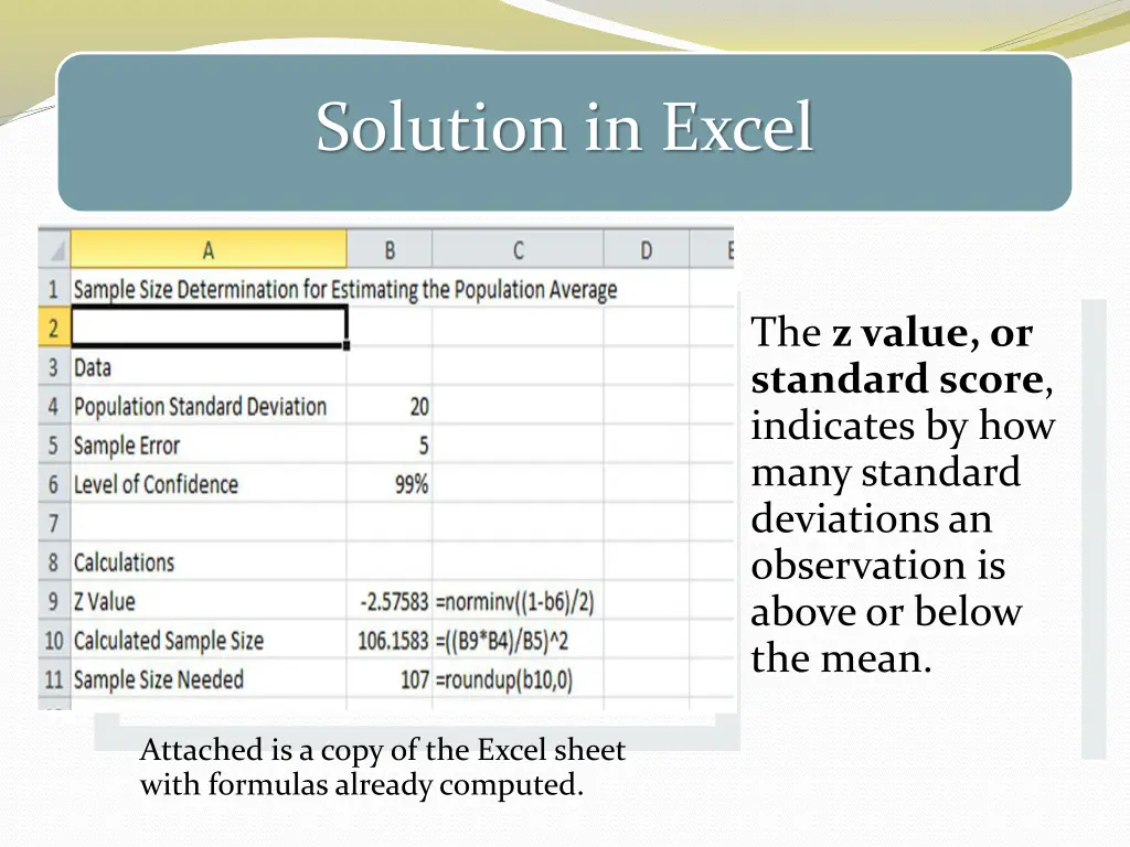 solution in excel