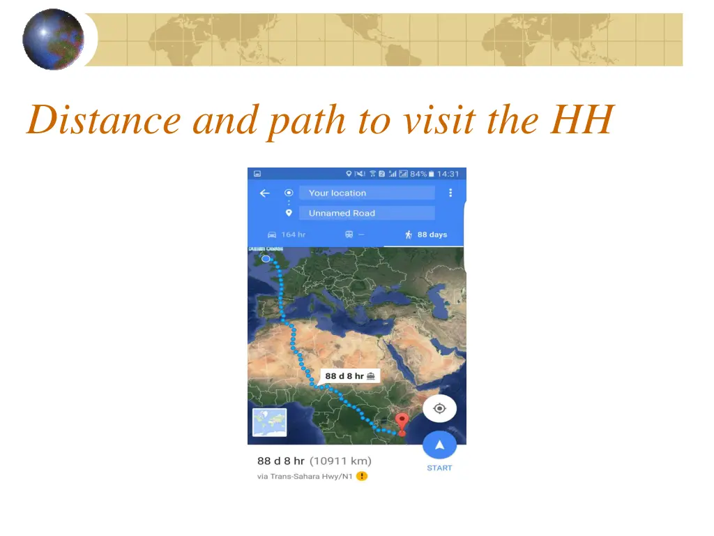 distance and path to visit the hh