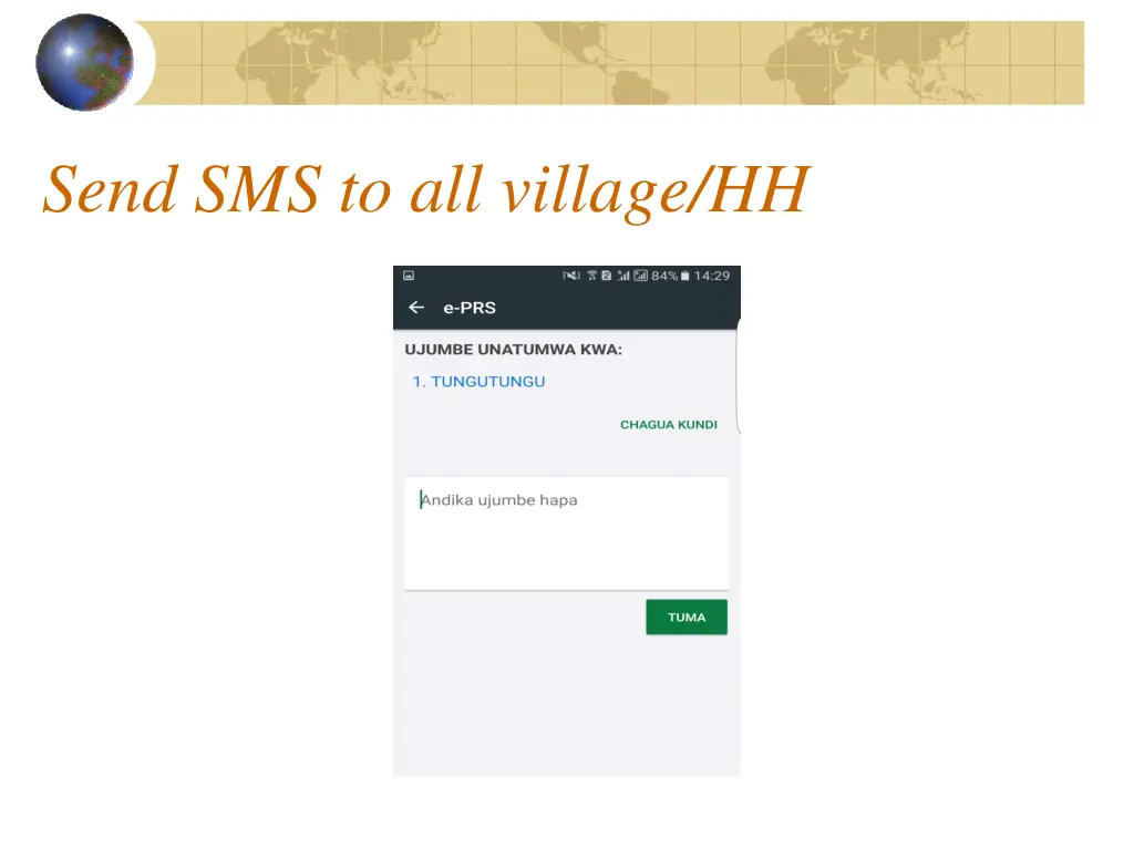 send sms to all village hh