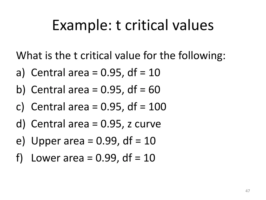 example t critical values