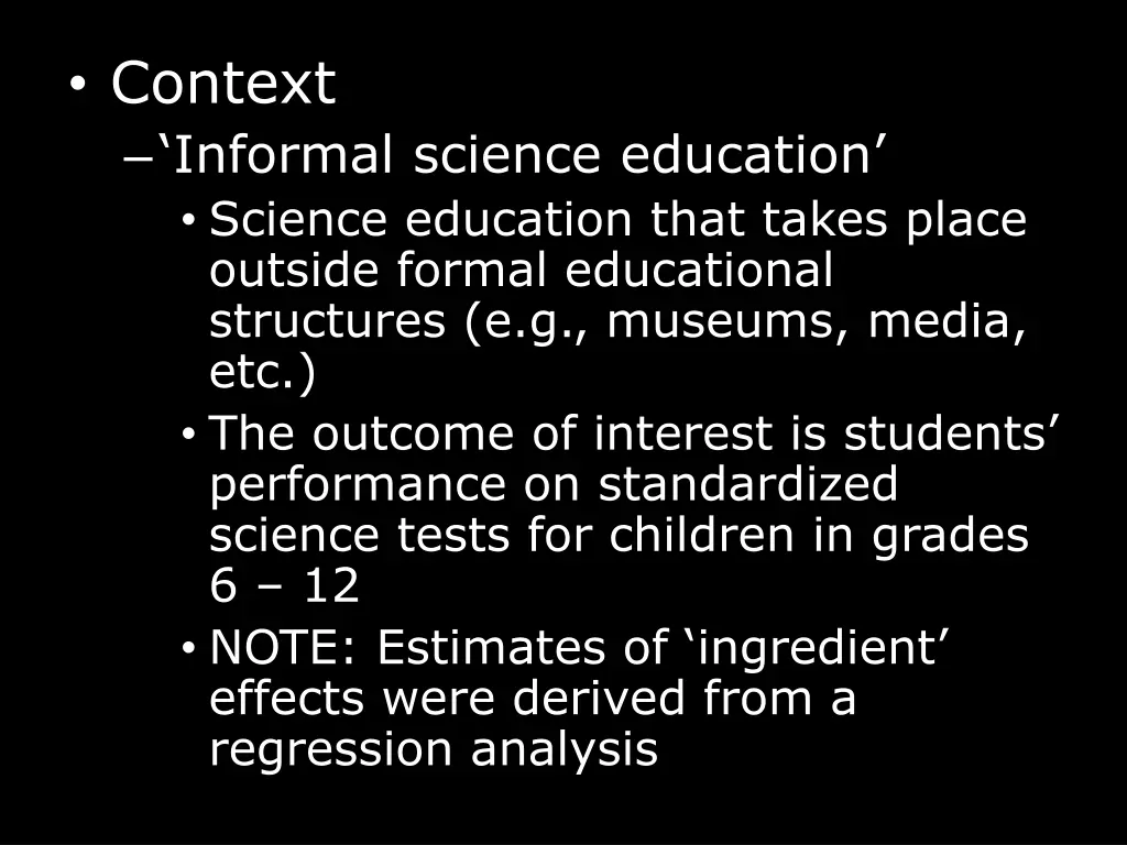 context informal science education science