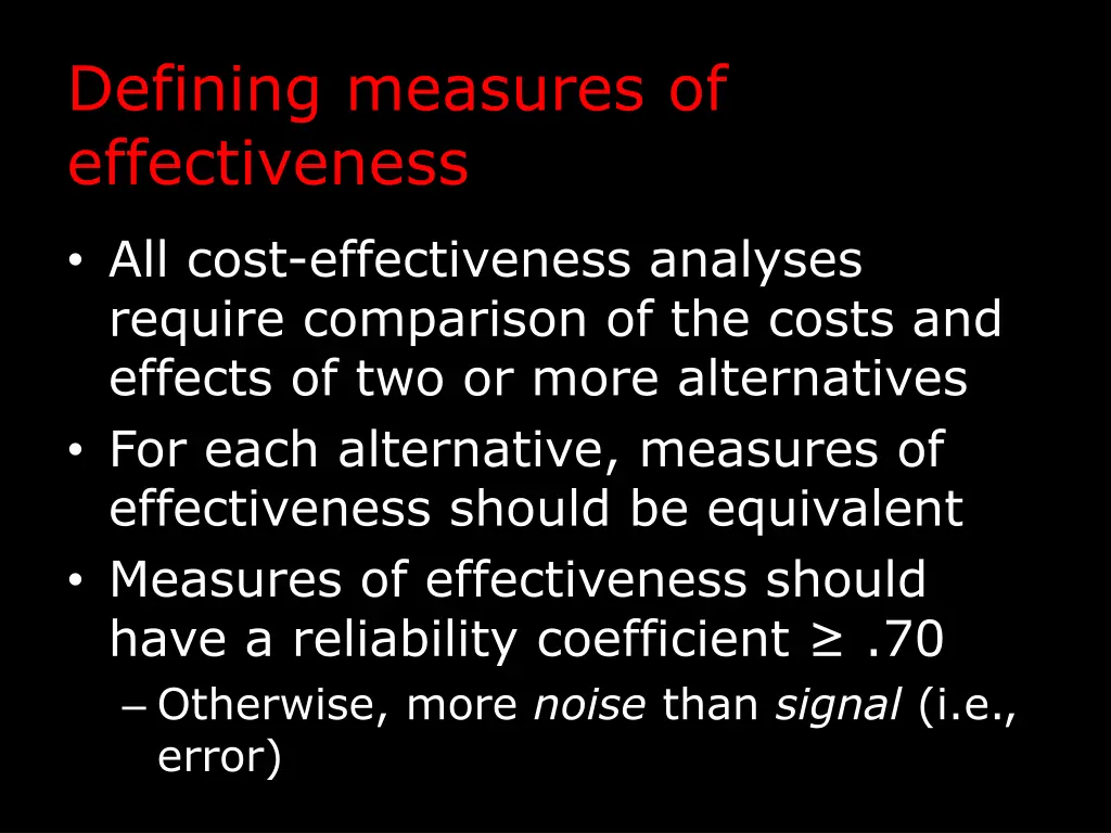 defining measures of effectiveness