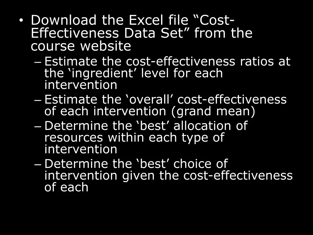 download the excel file cost effectiveness data