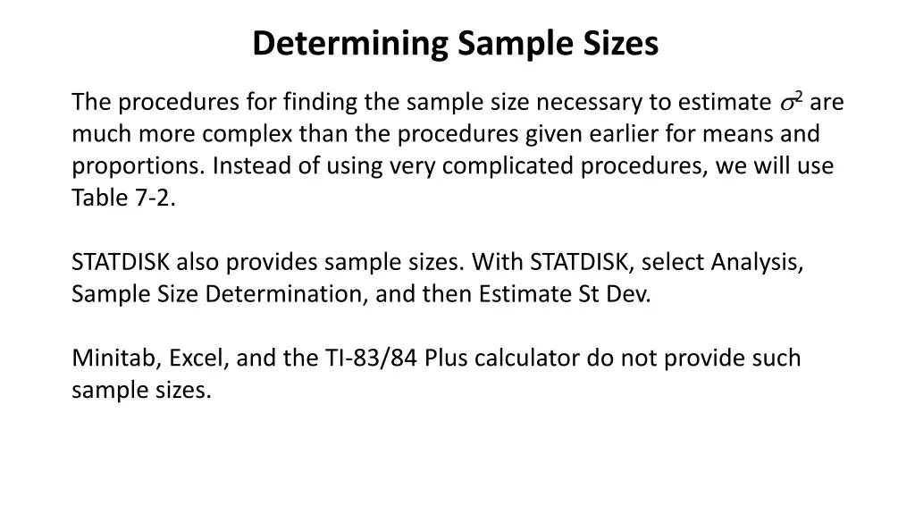 determining sample sizes