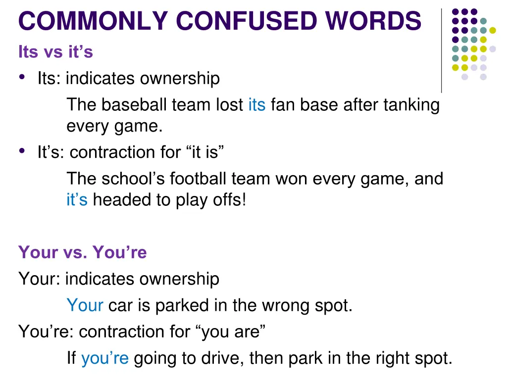 commonly confused words its vs it s its indicates