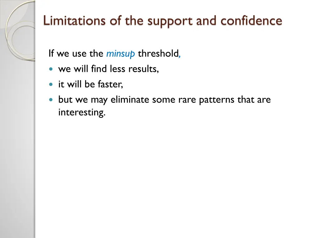 limitations of the support and confidence