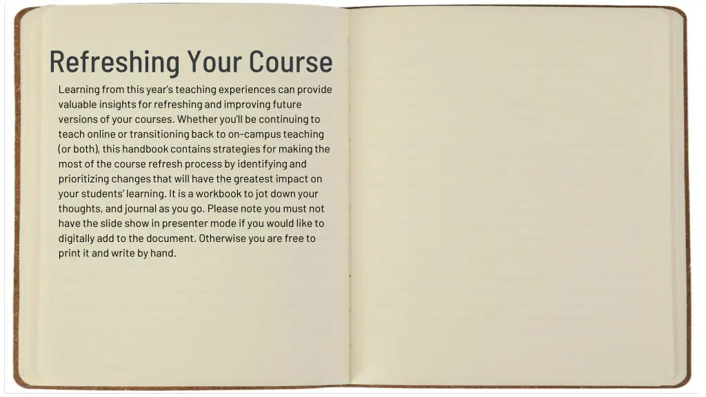 refreshing your course learning from this year