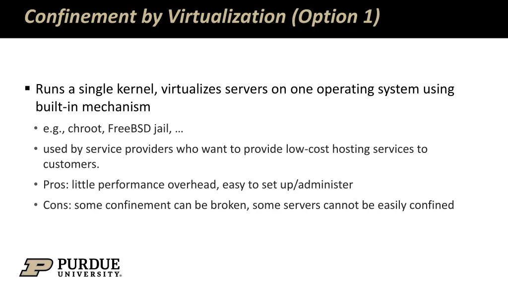 confinement by virtualization option 1