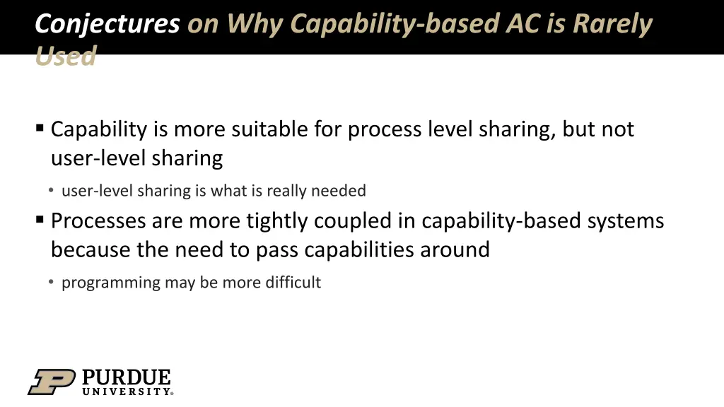 conjectures on why capability based ac is rarely