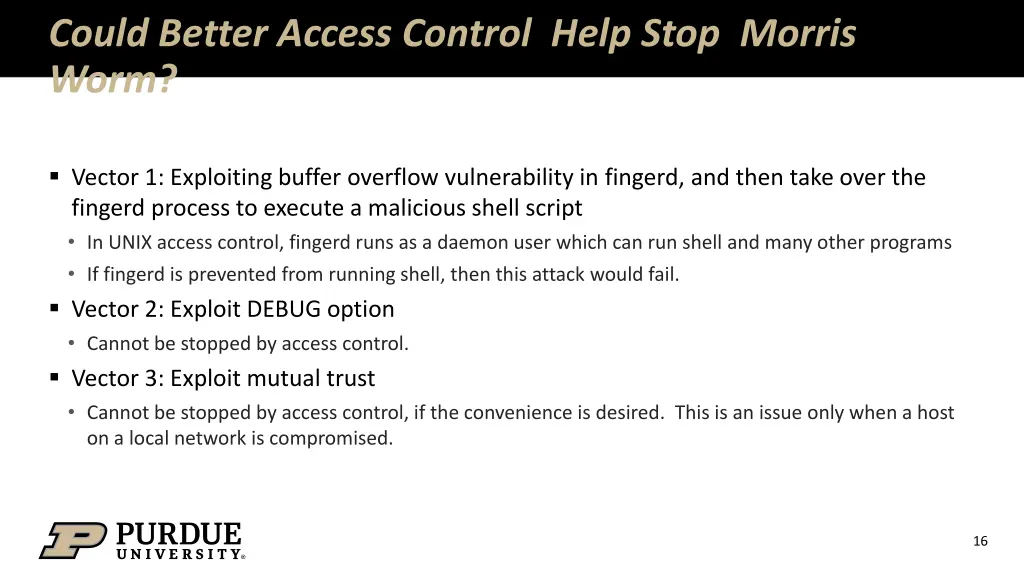 could better access control help stop morris worm