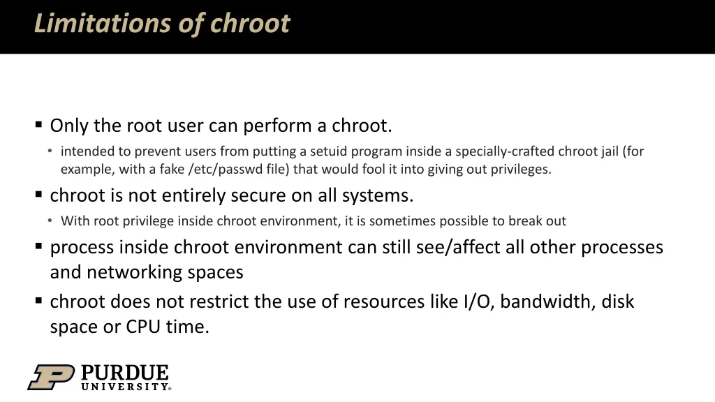 limitations of chroot