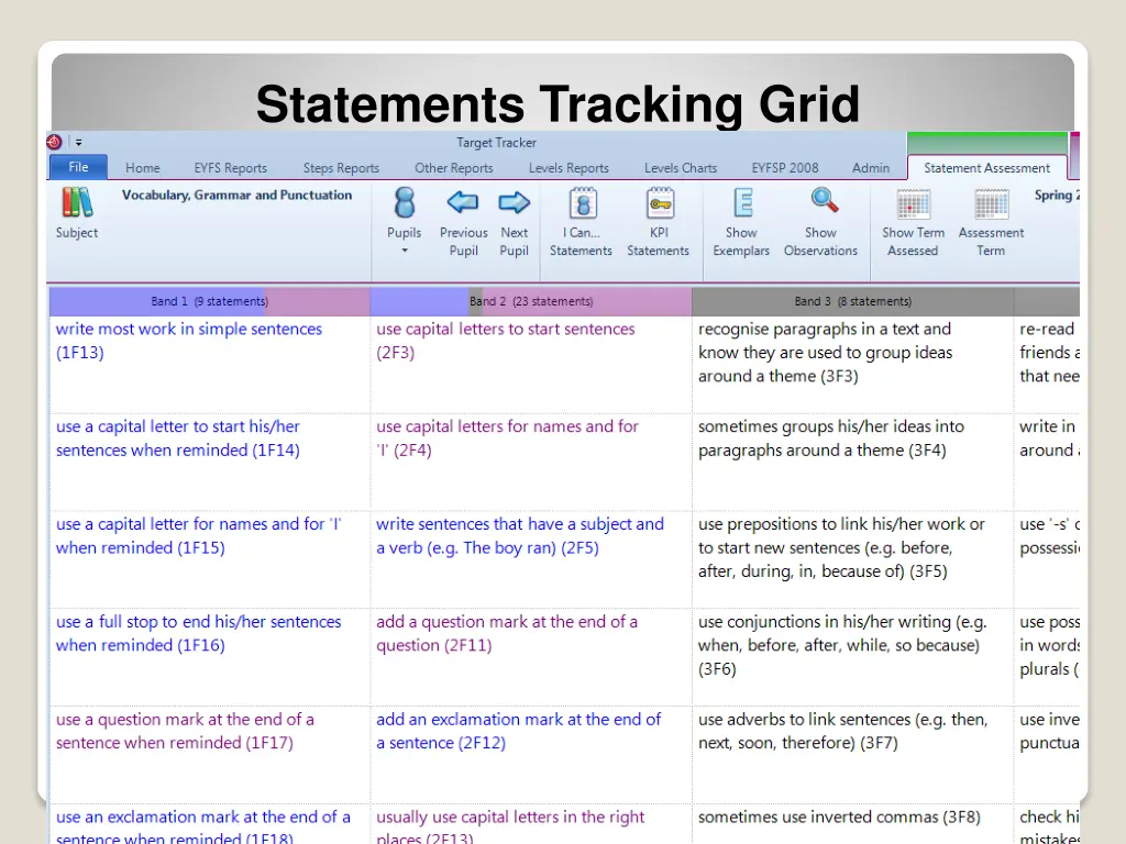 statements tracking grid