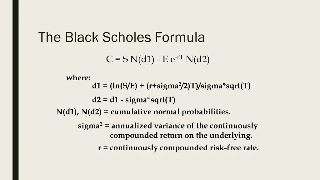 the black scholes formula 1