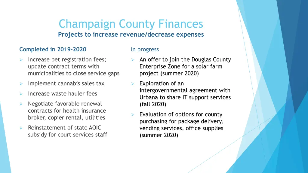 champaign county finances projects to increase