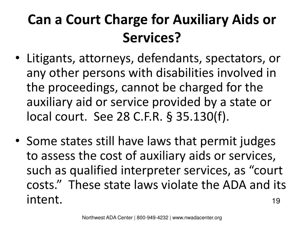 can a court charge for auxiliary aids or services