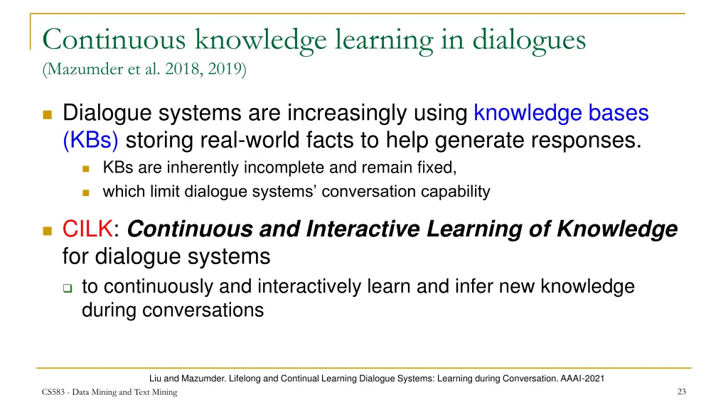 continuous knowledge learning in dialogues