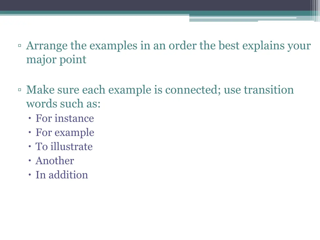 arrange the examples in an order the best