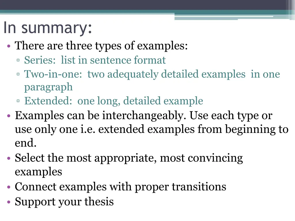 in summary there are three types of examples