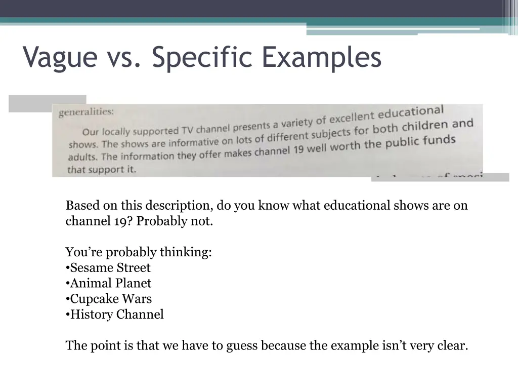 vague vs specific examples