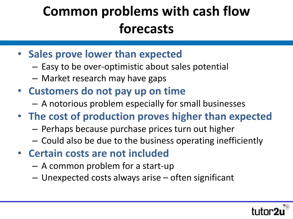 common problems with cash flow forecasts